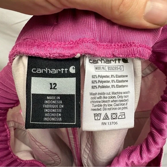Carhartt Lightweight Ripstop Camo Pink Girls 12 Shorts - Picture 4 of 4